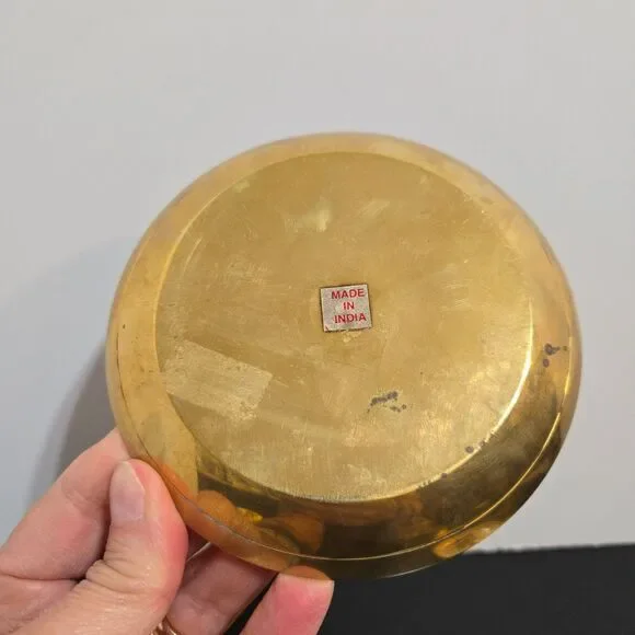 Set of 2 Brass Painted Enamel Christmas Trinket Candle Dish Pinecones India 4.5" - Picture 4 of 5